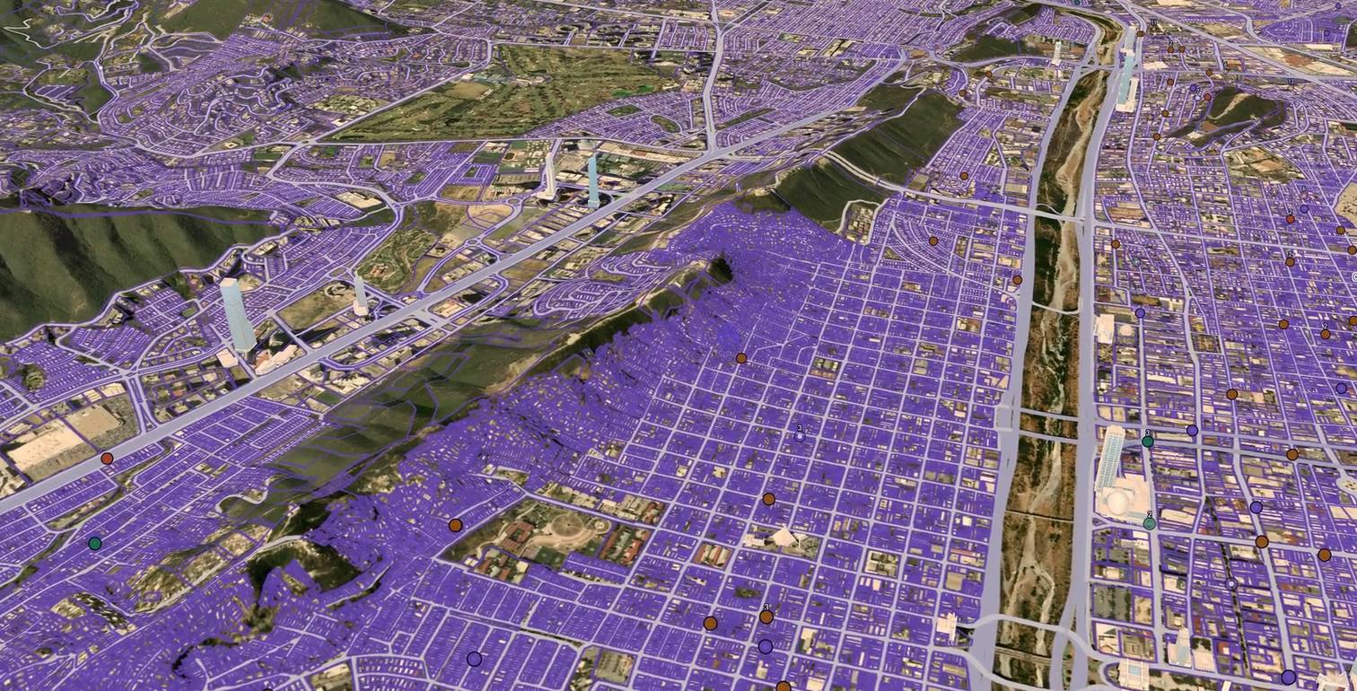 Catastro de Nuevo León sobre el mapa 3D de Indicio